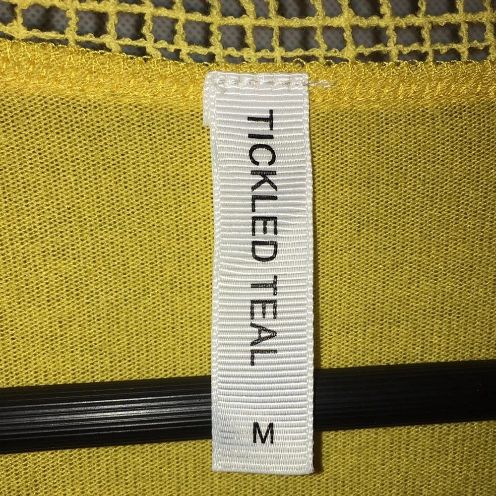 Tickled Teal Lace Trim Open Front Below The Knee Cardigan | Mustard Yellow | M